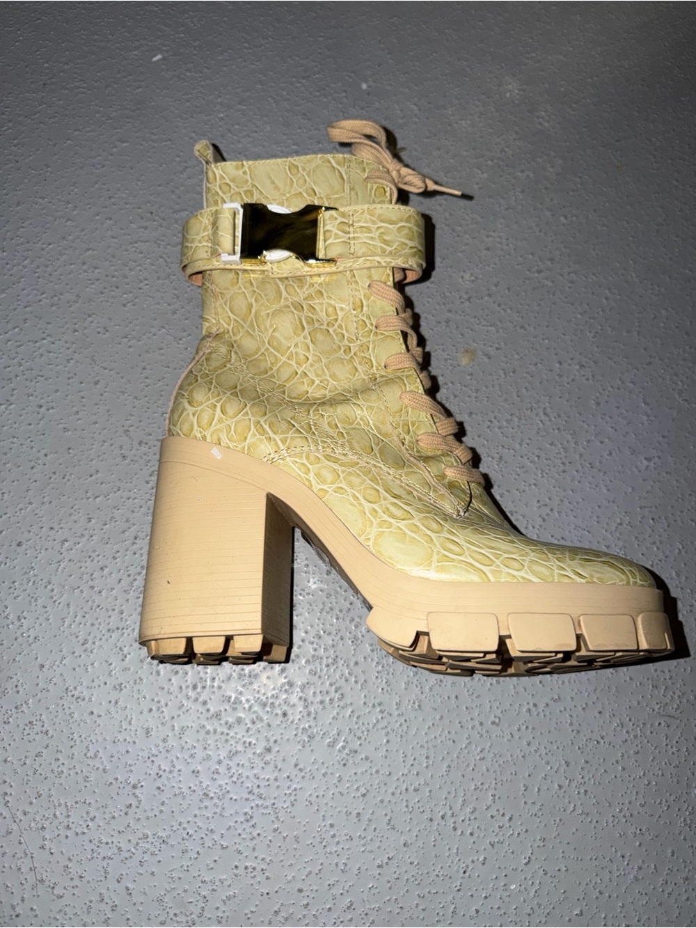 SCHUTZ Roslyn Croc-Embossed Heeled Boot in Light Beige - Picture 9 of 9